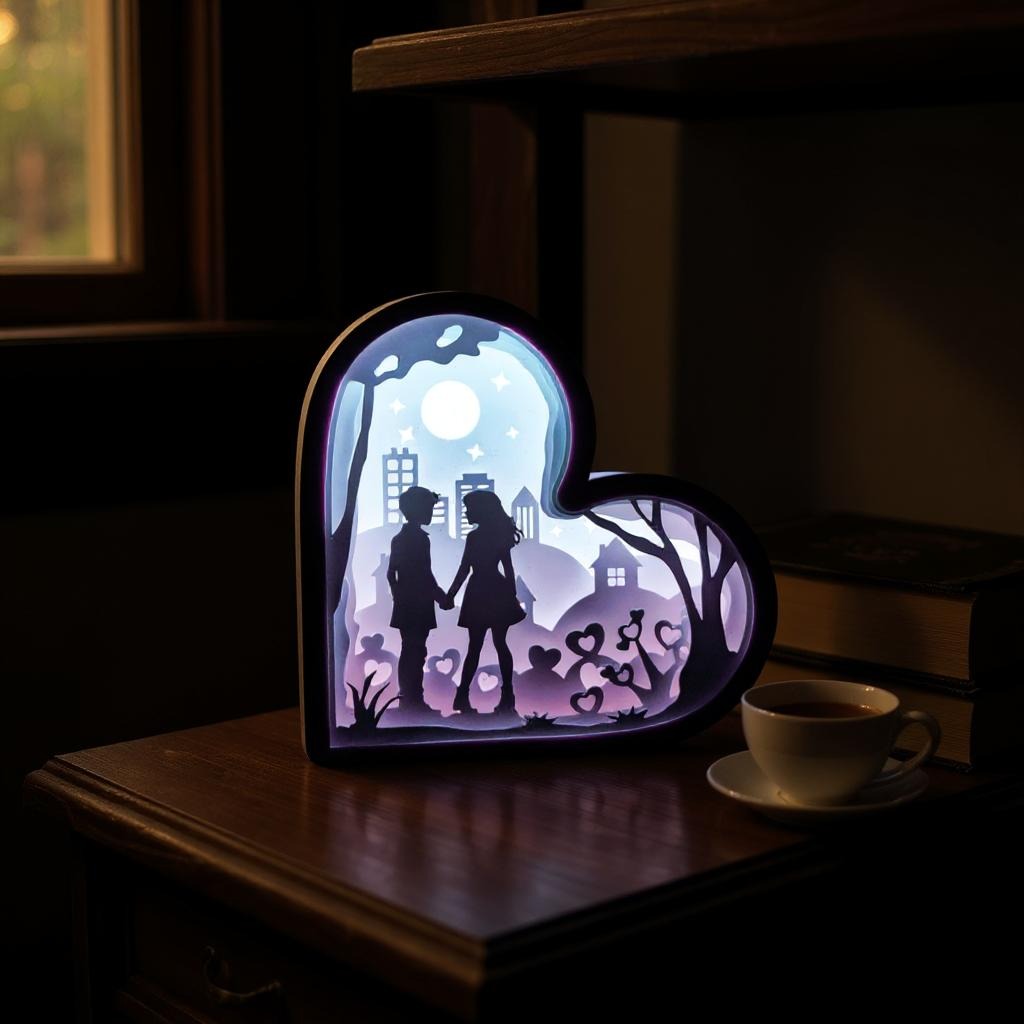 Couple Silhouette Shadowbox β Personalized 3D Printed Romantic Light Frame