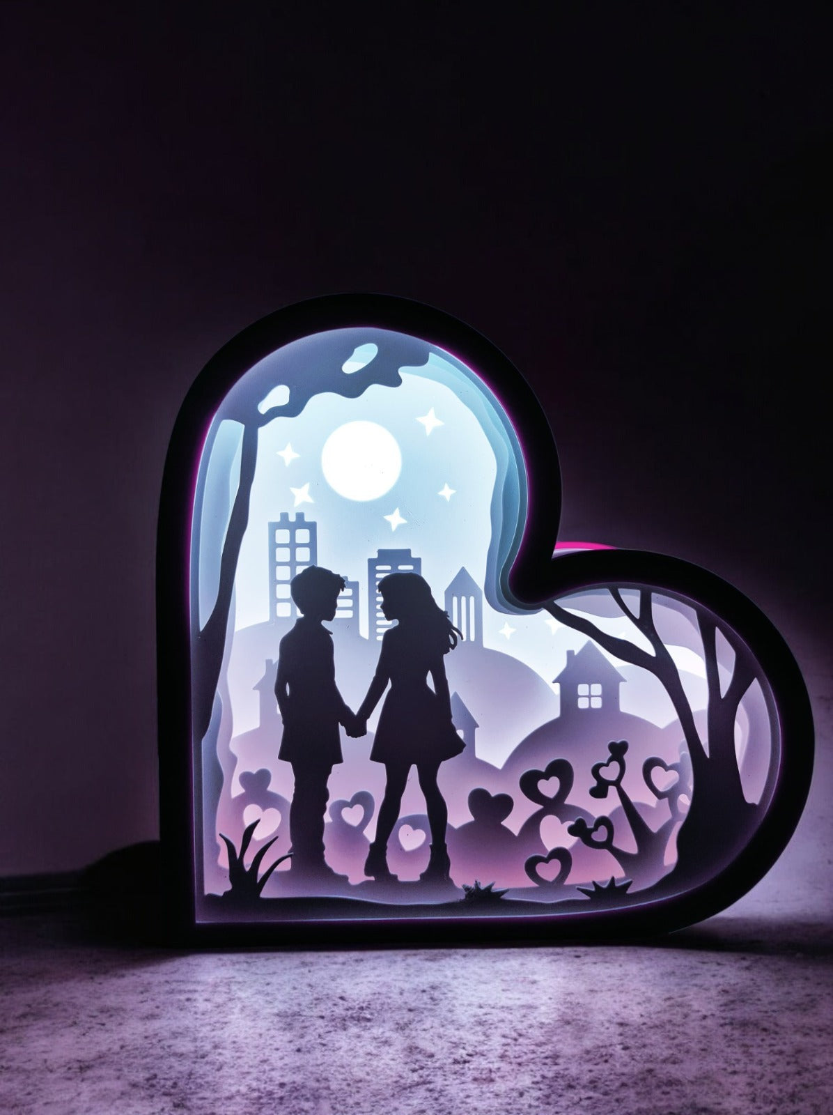 Couple Silhouette Shadowbox β Personalized 3D Printed Romantic Light Frame