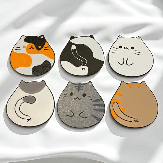 Cat Coasters – 3D Printed Cute Kitty Drink Coasters for Home & Office set of 6 with holder
