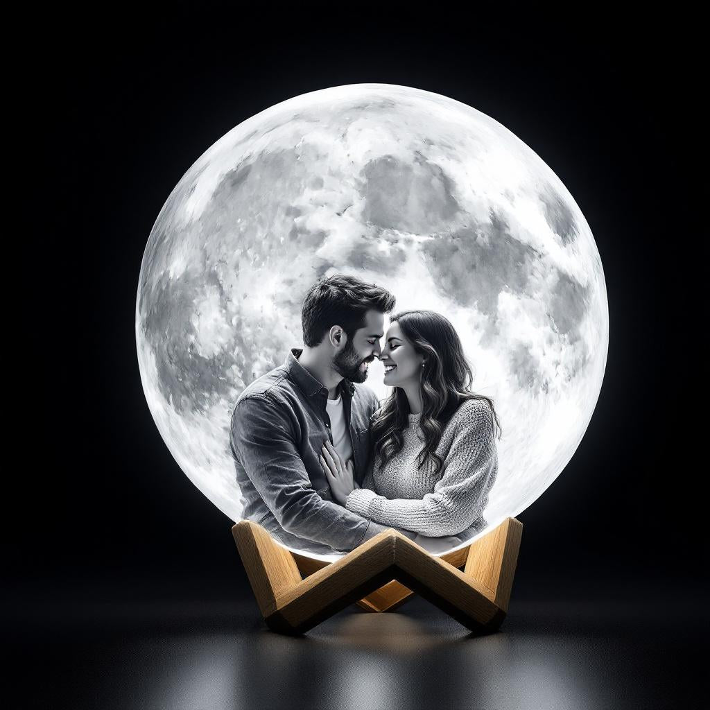 Custom 3D Printed Moon Lamp with Photo β Personalized LED Gift Night Light | Name & Picture Engraved Keepsake