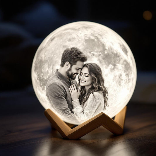 Custom 3D Printed Moon Lamp with Photo – Personalized LED Gift Night Light | Name & Picture Engraved Keepsake