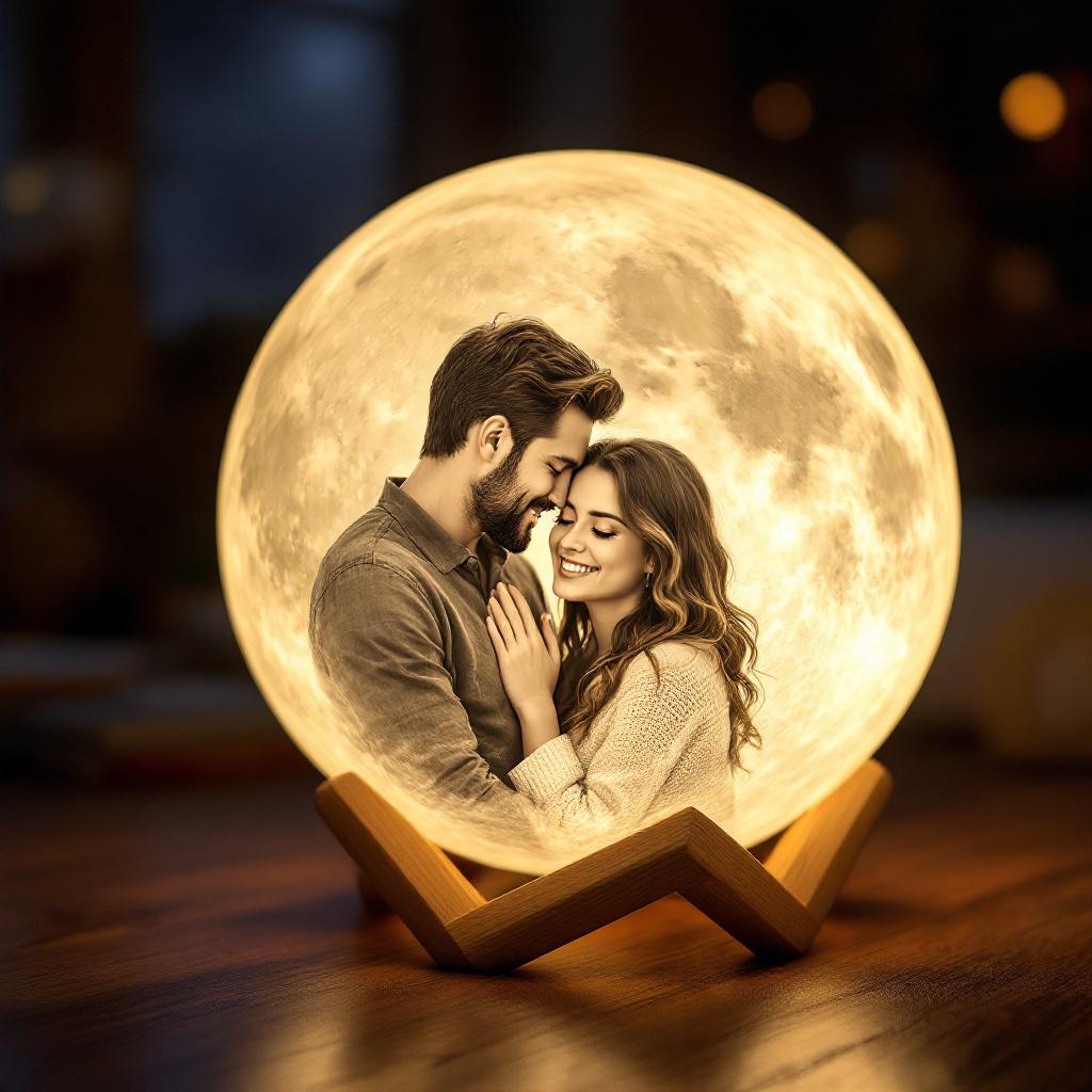 Custom 3D Printed Moon Lamp with Photo β Personalized LED Gift Night Light | Name & Picture Engraved Keepsake