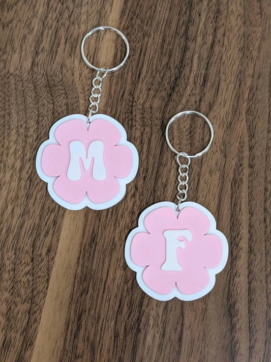 Flower Initial Keychains – 3D Printed Personalized Floral Monogram Keyring Gift