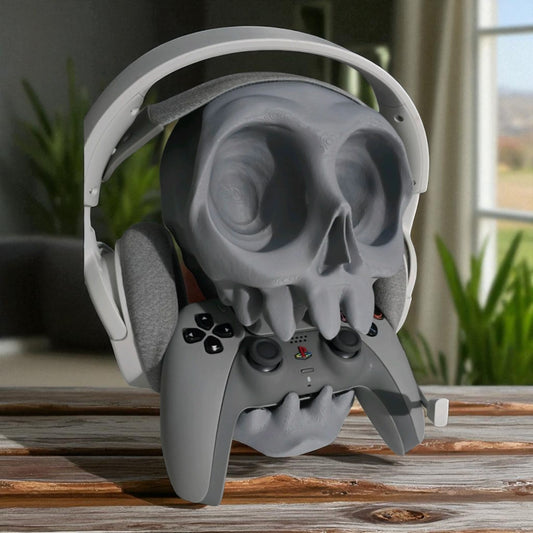 Skull Headphone & Controller Holder – 3D Printed Dual Gaming Stand with Dark Aesthetic