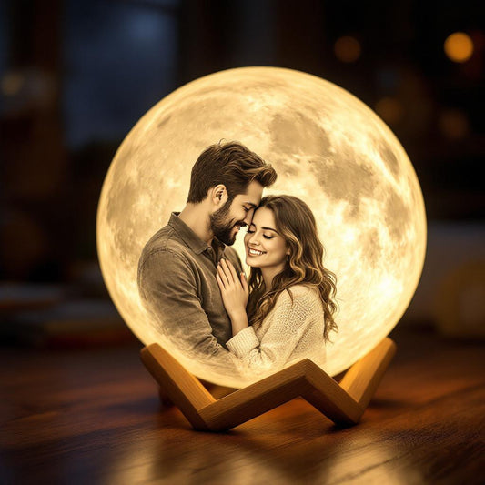 Custom 3D Printed Moon Lamp with Photo – Personalized LED Gift Night Light | Name & Picture Engraved Keepsake
