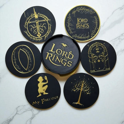 Lord of the Rings Coasters – 3D Printed Middle-Earth Inspired Drink Mats set of 6 with holder